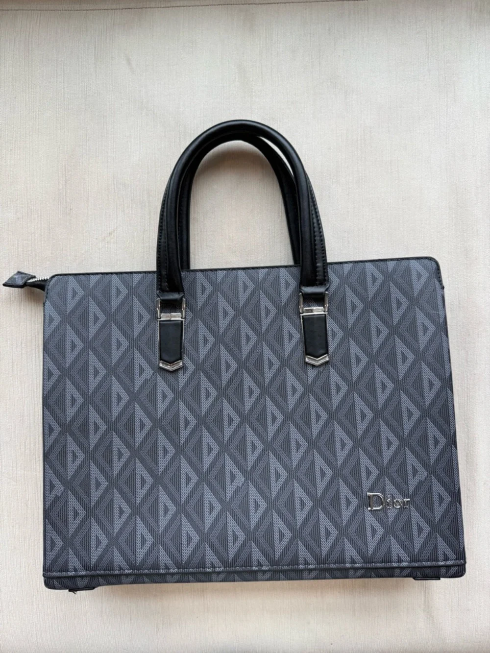 Dior Gray Patterned Men's Briefcase with Black Handles